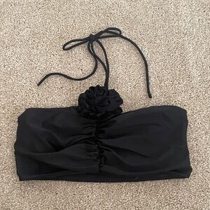 Forever 21 Black Strapless Crop Top with Floral Accent